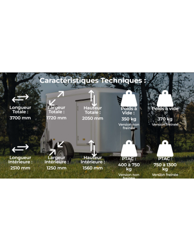 photo avec toutes les caratérisques techniques du fourgon ROADSTER255 non freinée