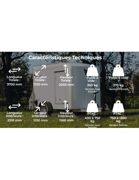 photo avec toutes les caratérisques techniques du fourgon ROADSTER255 non freinée photo avec toutes les caratérisques techniques du fourgon ROADSTER255 non freinée