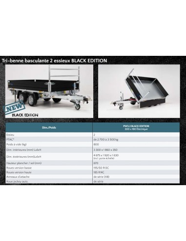 REMORQUE BENNE 3500 KG 330 X 186 TRIBENNE POMPE...