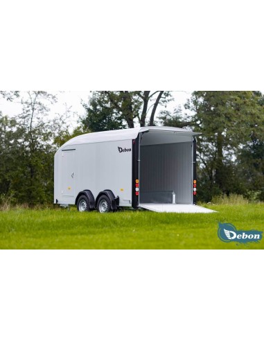 remorque fourgon debon 800 très grand volume avec porte pont ouverte