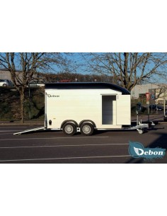remorque fourgon DEBON aluminium avec 2 essieux et porte latérale