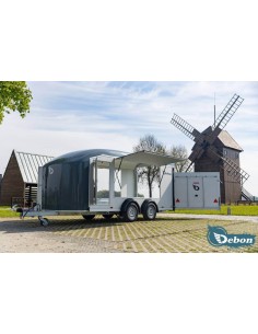 remorque fourgon debon 900 avec porte arrière ouvert, hayon et porte latérale ouvertes 2