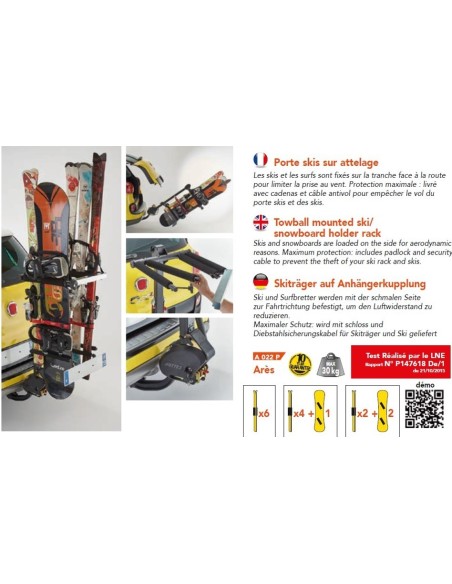 PORTE SKIS SUR ATTELAGE