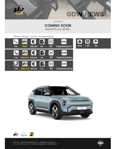 tarifs attelage Kia EV3 à partir de Novembre 2024