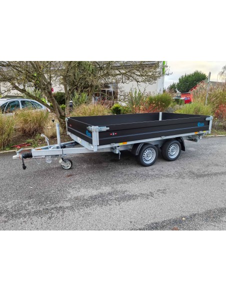 REMORQUE BENNE 3500 KG 330 X 186 TRIBENNE POMPE ELECTRIQUE DEBON BLACK EDITION